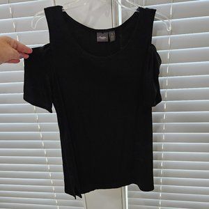 Chico's Travelers Cold Shoulder Black Slinky Top Size 1 (8) EUC